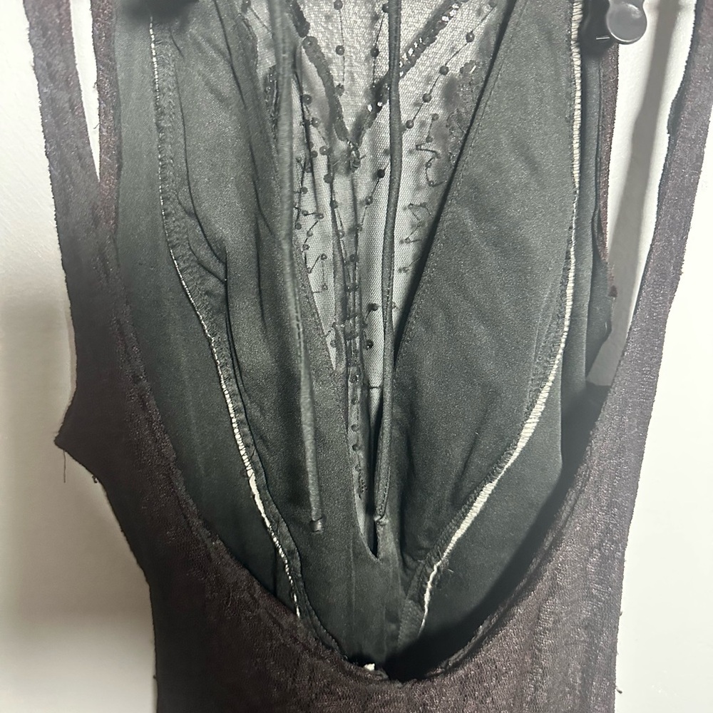 Vtg 90’s Cache Black/Brown Midi Dress Lace Ruffle Party M - Picture 8 of 8